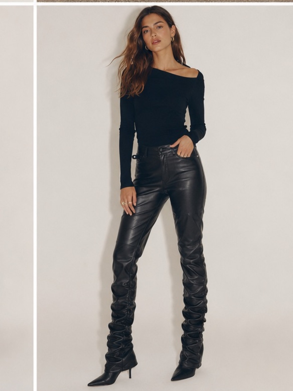 Free People Black Faux Leather Skinny Ruched Leg Moto Pants